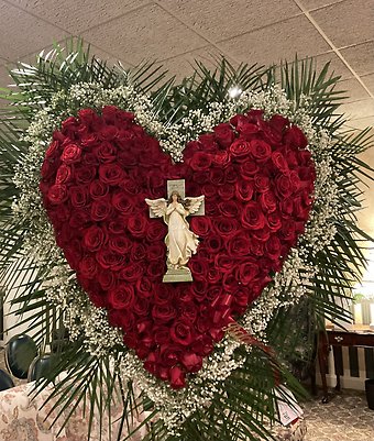 Red rose heart with angel