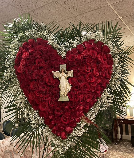 Red rose heart with angel