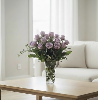 Lavender roses with wax flower