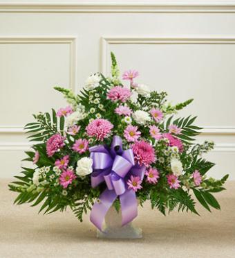 Floor Lavender & White Basket Arrangement