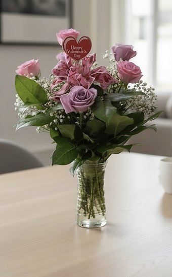 R6 pink and lavender roses vase