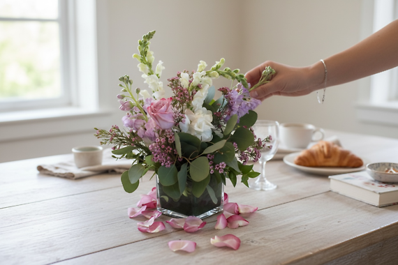 Lavender and white cube