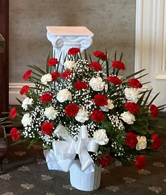 Red and White Carnation Container