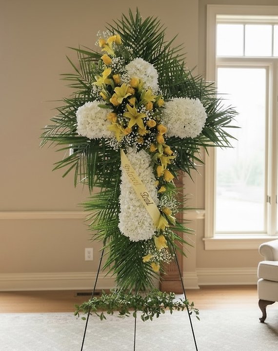 White cross yellow lillies