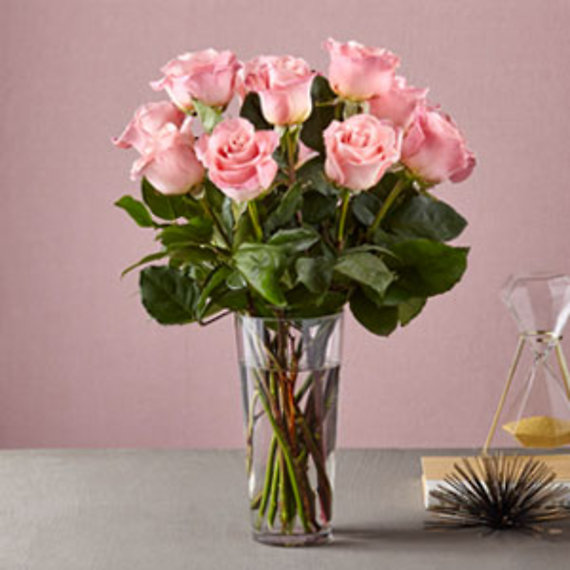 Long Stem Pink Rose with  mixed greens