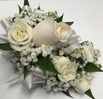 White rose and spray rose corsage