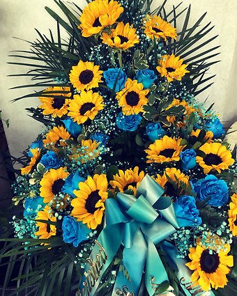 Sunflower/blue roses
