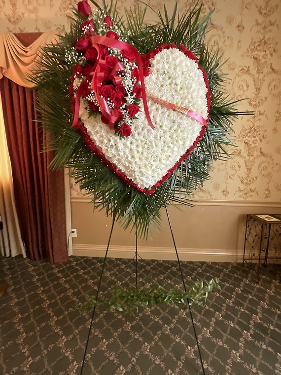 White Rose Heart outlined in red