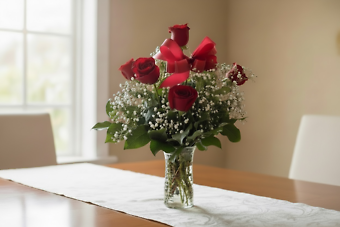 R6 red roses vase