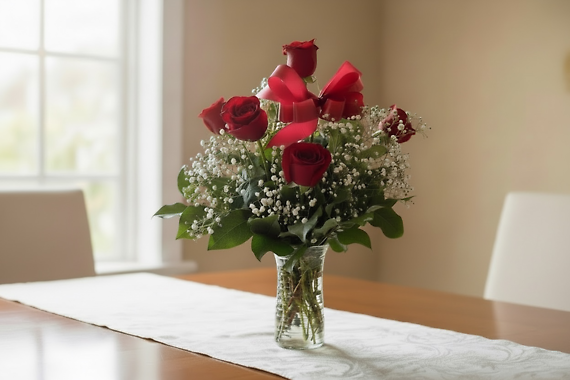 R6 red roses vase