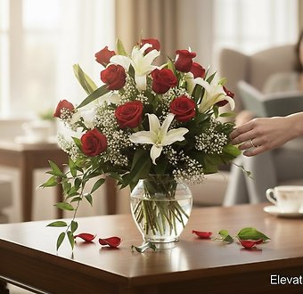 Red roses white lillies