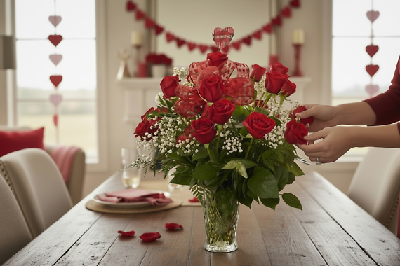 Valentine\'s Special {2dz LS red roses bb and greens}